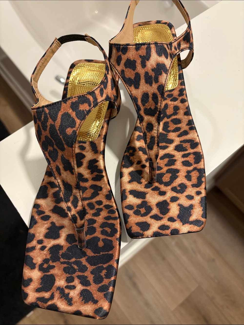 Leopard Print Slingback Thong Sandals - Brown/Black